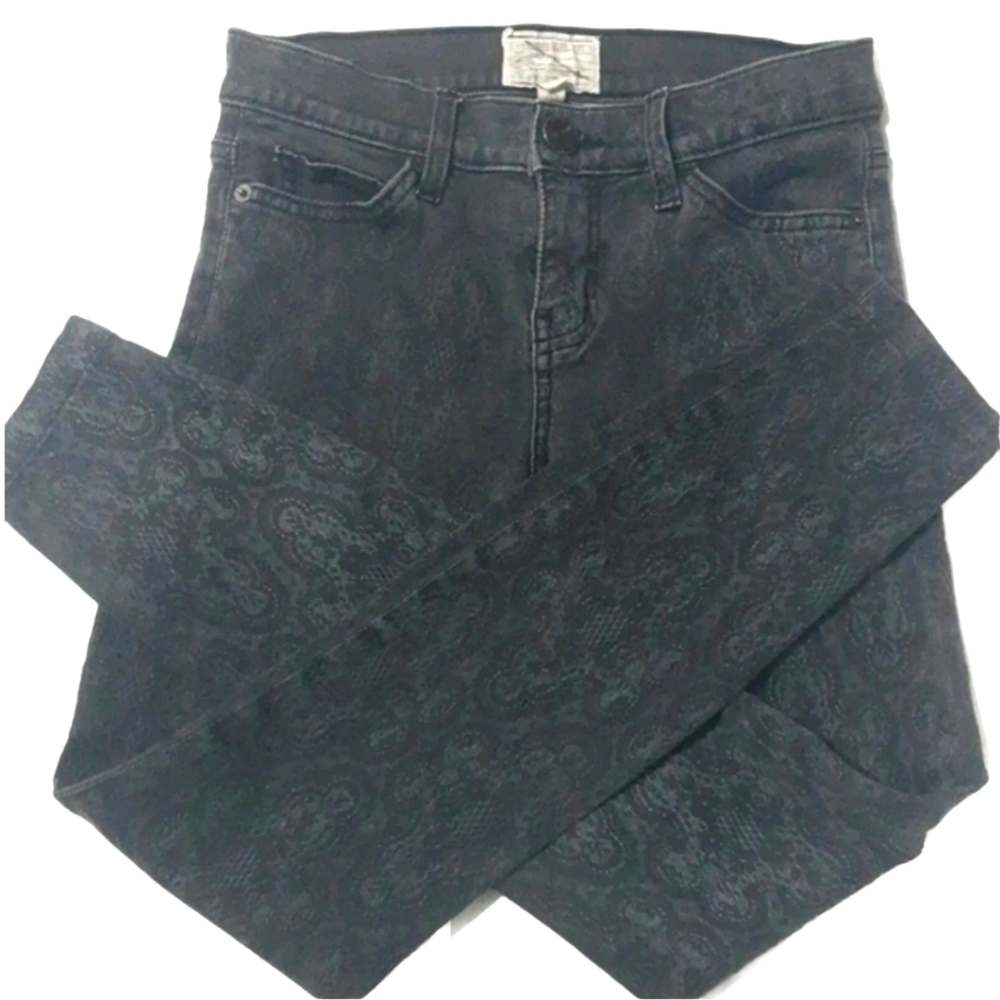 Current/Elliott Black Antique Lace Ankle Skinny Gothic Romantic Stretch Jeans 26